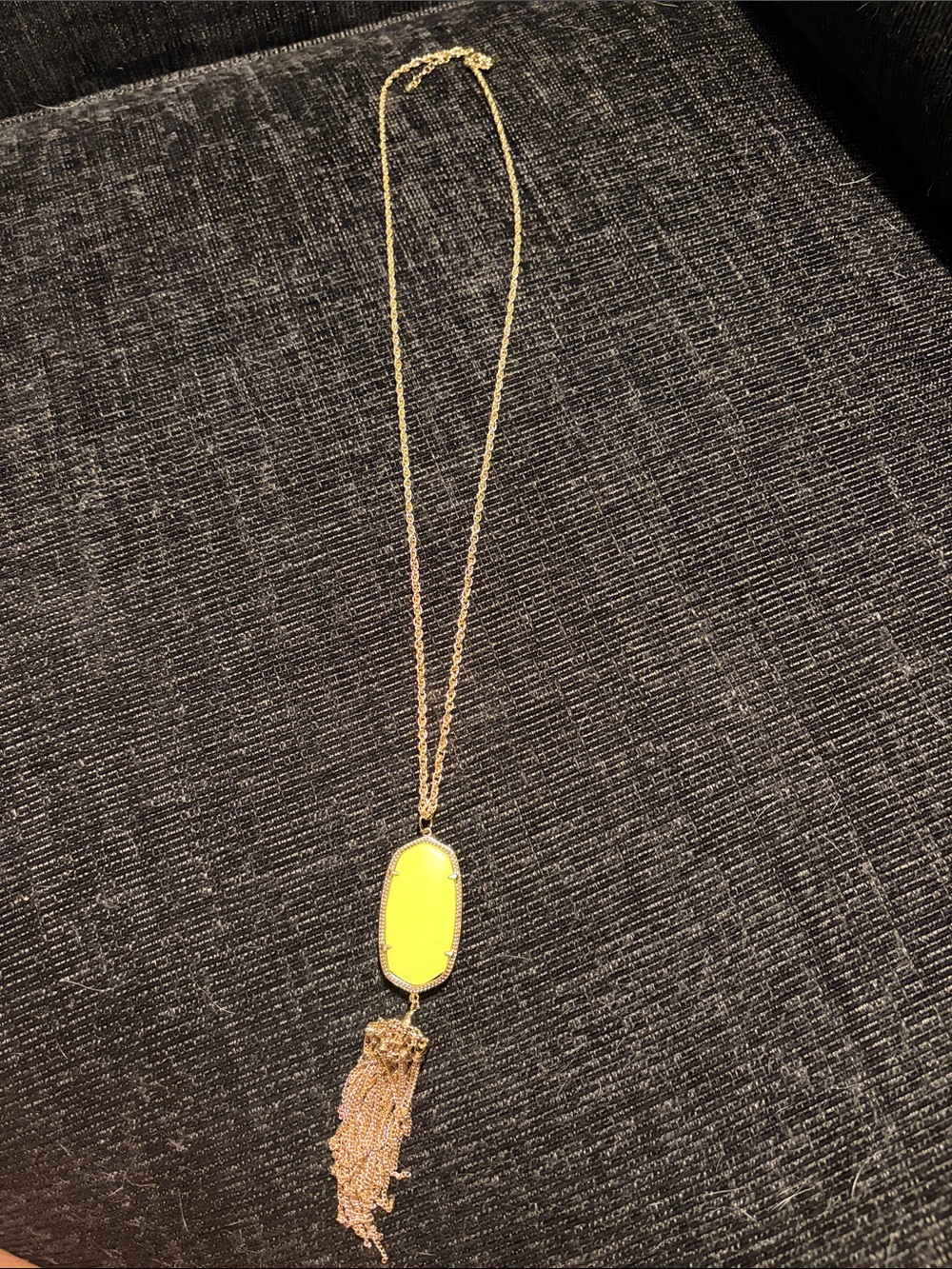 Rare Retired Kendra Scott Rayne Gold Neon Yellow Chartreuse Tassel Necklace